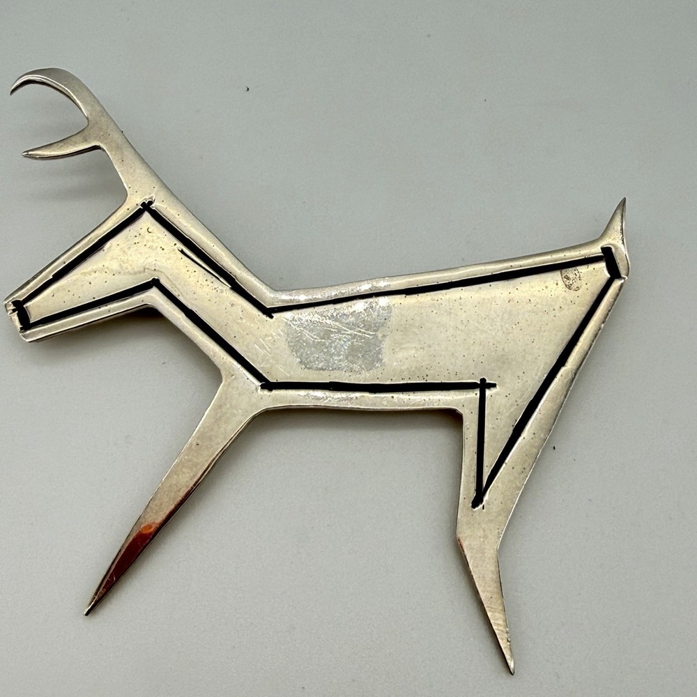 Vtg TAXCO Sterling‎ Silver Brooch Figural Stylized Reindeer Modernist TE-54